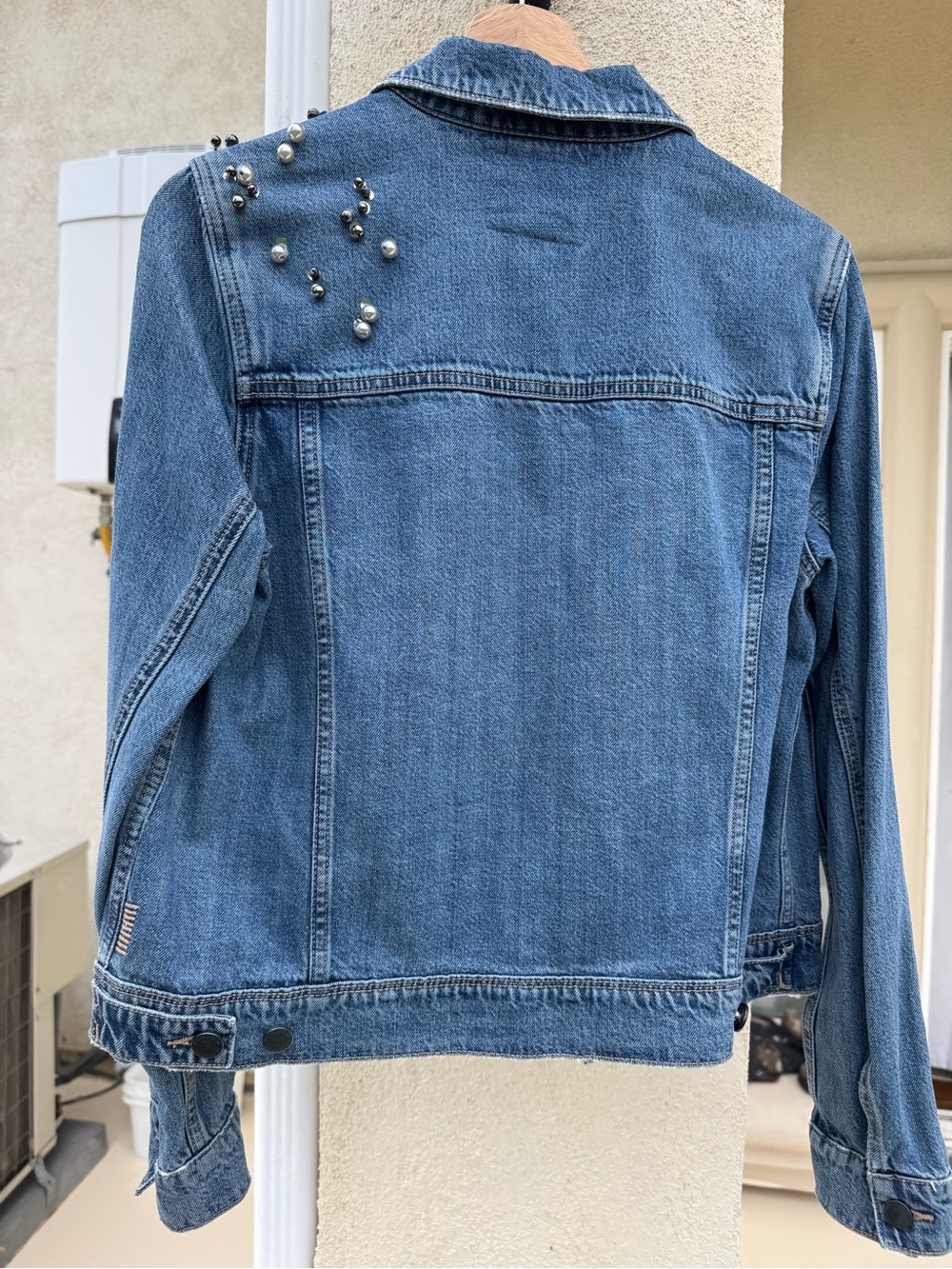 PAIGE Blue Denim Jacket with Pearl & Stud Embellment - Picture 3 of 3